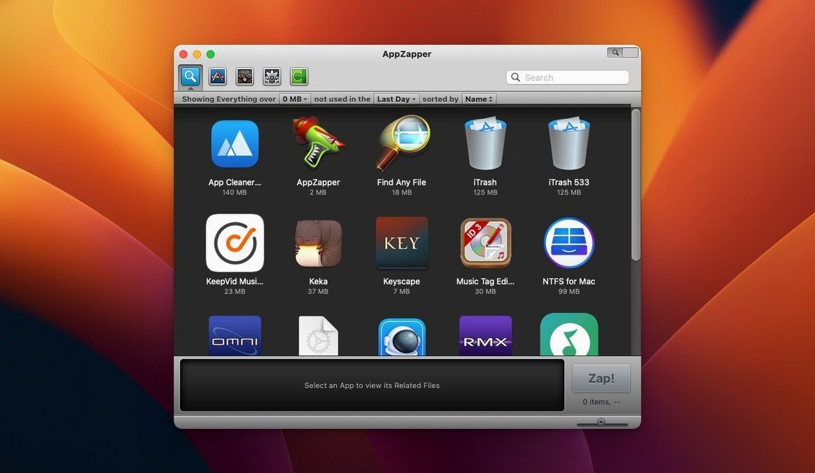 AppZapper reel 1 appzapper full mac: main interface