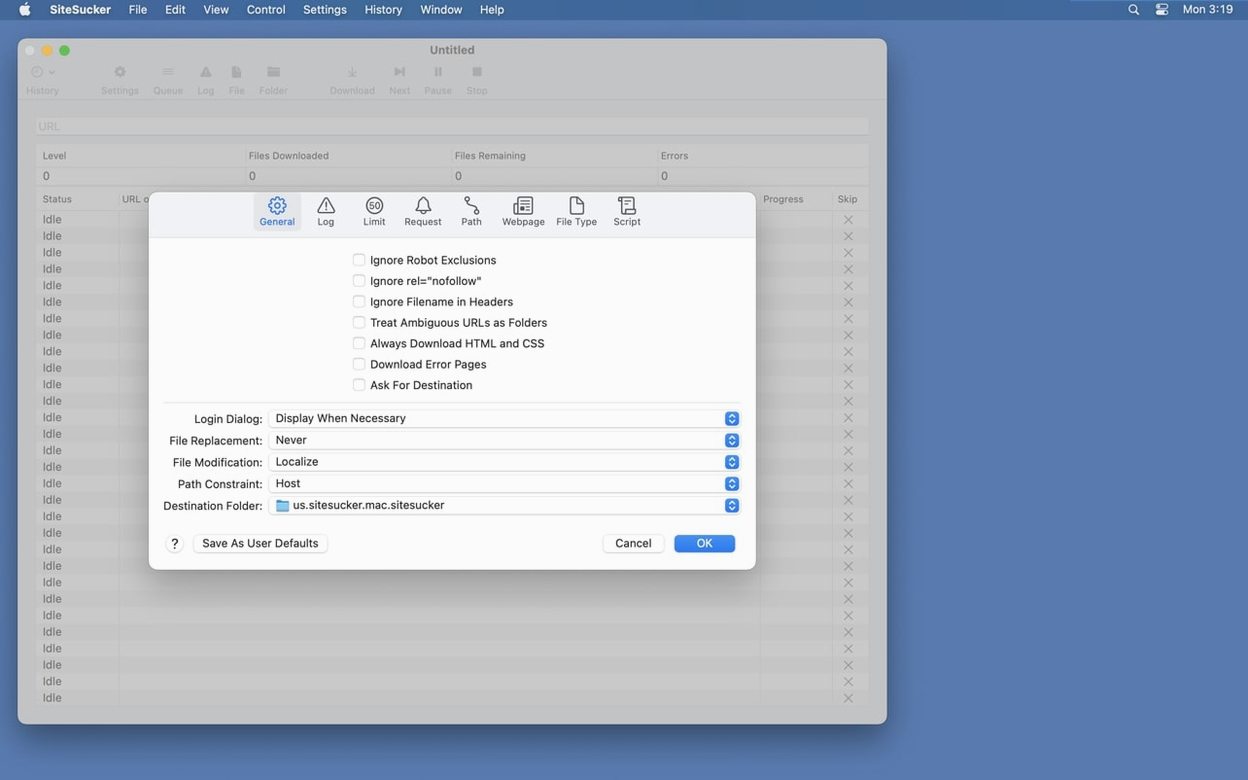 SiteSucker Pro — photo 2 SiteSucker Pro options, screen 2