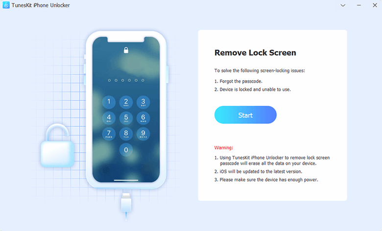 TunesKit iPhone Unlocker — photo 1 tuneskit iphone unlocker crack: main interface